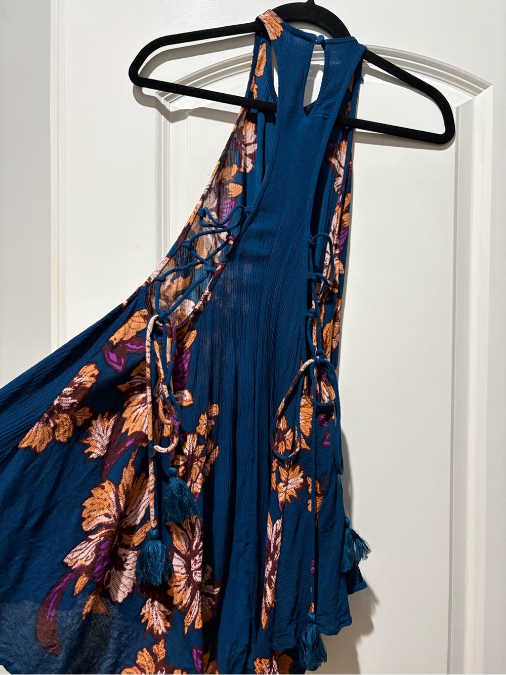 Free People Floral Halter Mini Dress | Size Small | Open Lace-Up Back - Picture 6 of 8